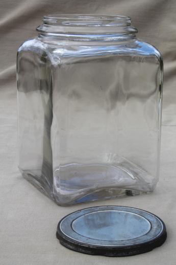 photo of antique glass jar, old store counter canister or butter churn square gallon jar #4