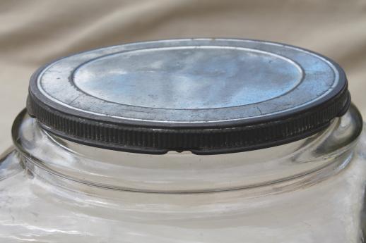 photo of antique glass jar, old store counter canister or butter churn square gallon jar #6