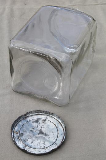 photo of antique glass jar, old store counter canister or butter churn square gallon jar #8