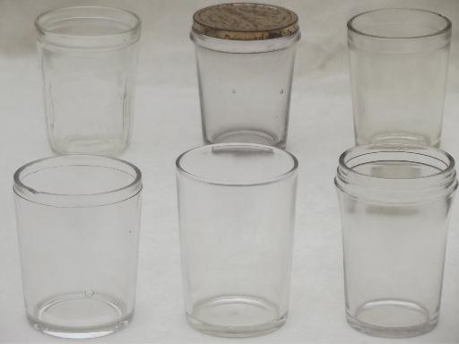 photo of antique glass jelly jar lot, vintage 1906 tumbler jars drinking glasses #1
