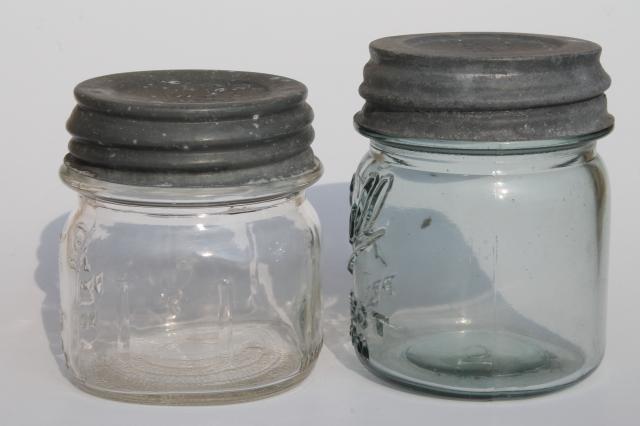 photo of antique glass jelly jars, early 1900s vintage Ball Mason jam jars w/ old zinc lids #2