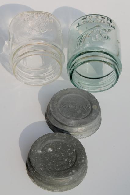 photo of antique glass jelly jars, early 1900s vintage Ball Mason jam jars w/ old zinc lids #3