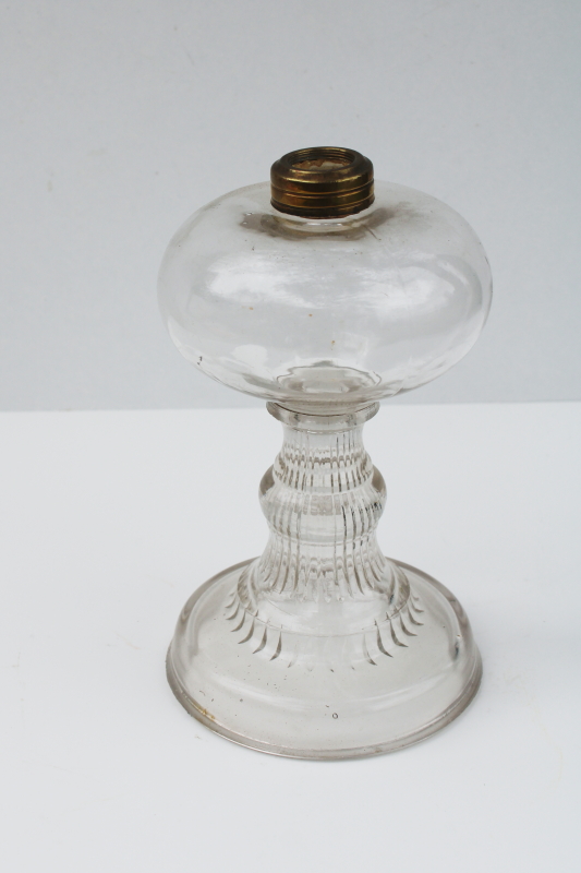photo of antique glass kerosene oil lamp, pressed glass lamp base early 1900s vintage #1