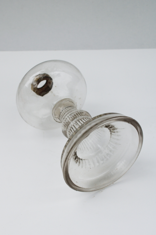 photo of antique glass kerosene oil lamp, pressed glass lamp base early 1900s vintage #3