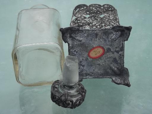 photo of antique glass scent bottle w/ metal filigree, vanity table eau de cologne #7