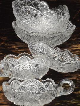 catalog photo of antique glass serving dishes & bowls, brilliant star pattern vintage glassware