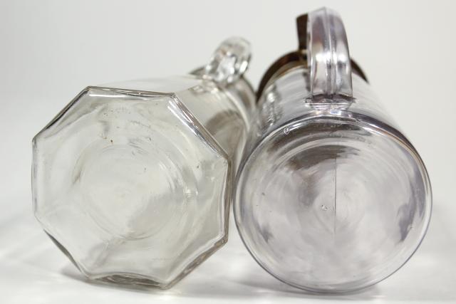 photo of antique glass syrup pitchers w/ metal lids, turn of the century vintage glassware #7