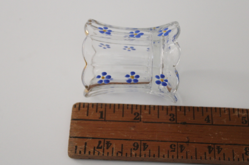 photo of antique glass toothpick holder w/ hand painted enamel, blue forget me not flowers #3