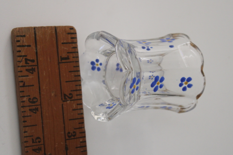 photo of antique glass toothpick holder w/ hand painted enamel, blue forget me not flowers #4