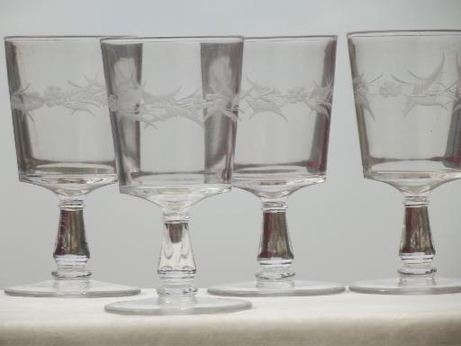 photo of antique glass water glasses, large old goblets w/ etched or cut design #1