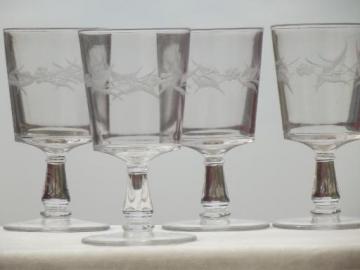 catalog photo of antique glass water glasses, large old goblets w/ etched or cut design