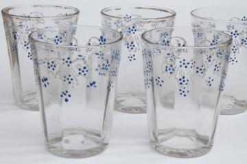 catalog photo of antique glass water tumblers or lemonade glasses w/ hand painted enamel flowers