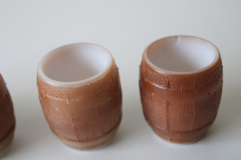 photo of antique glass whimsies mini barrel match or toothpick holders, brown painted milk glass beer barrels #2