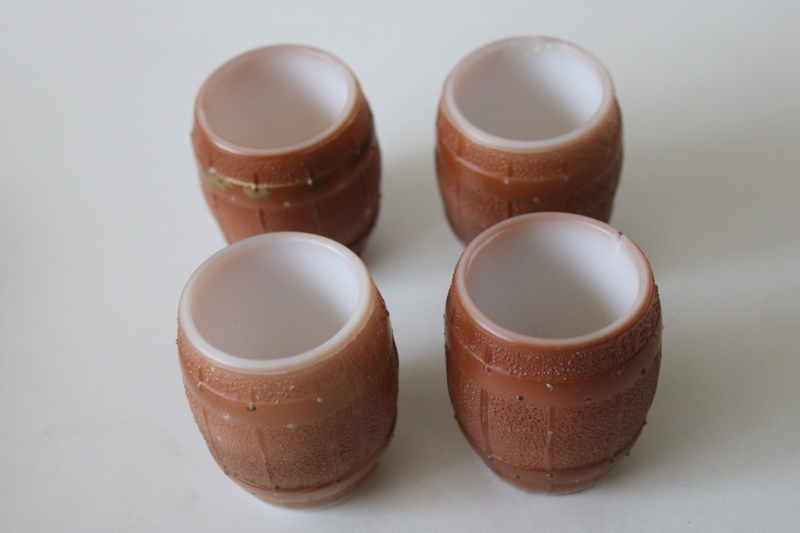 photo of antique glass whimsies mini barrel match or toothpick holders, brown painted milk glass beer barrels #3