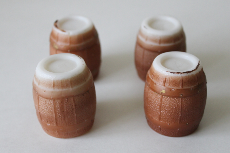photo of antique glass whimsies mini barrel match or toothpick holders, brown painted milk glass beer barrels #4