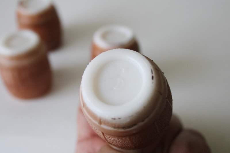 photo of antique glass whimsies mini barrel match or toothpick holders, brown painted milk glass beer barrels #5