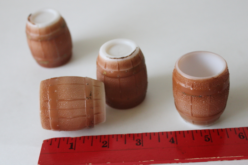 photo of antique glass whimsies mini barrel match or toothpick holders, brown painted milk glass beer barrels #6