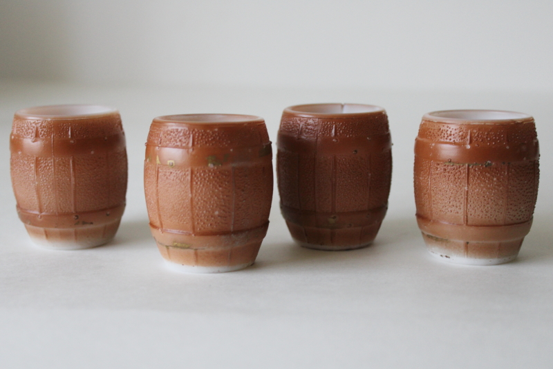 photo of antique glass whimsies mini barrel match or toothpick holders, brown painted milk glass beer barrels #7