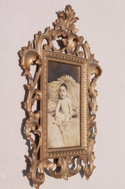 photo of antique gold cast metal picture frame w/ vintage sepia tone baby photo #4