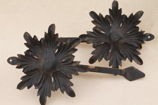 photo of antique gold wrought iron rosettes wall sconce set, pair of vintage candle sconces  #3