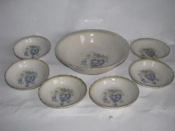 catalog photo of antique grapes & luster china berry bowls set, vintage McNichol - Ohio