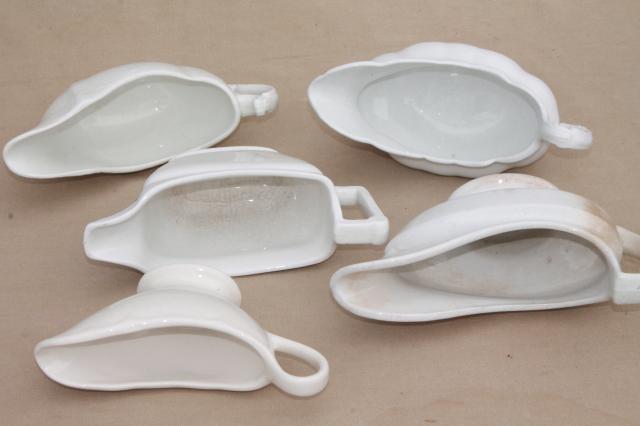 photo of antique gravy boats & sauce pitchers, English & American white ironstone & semi porcelain china  #2