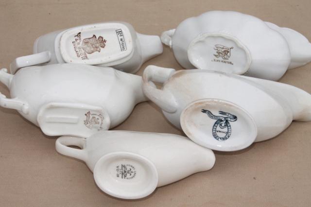 photo of antique gravy boats & sauce pitchers, English & American white ironstone & semi porcelain china  #3