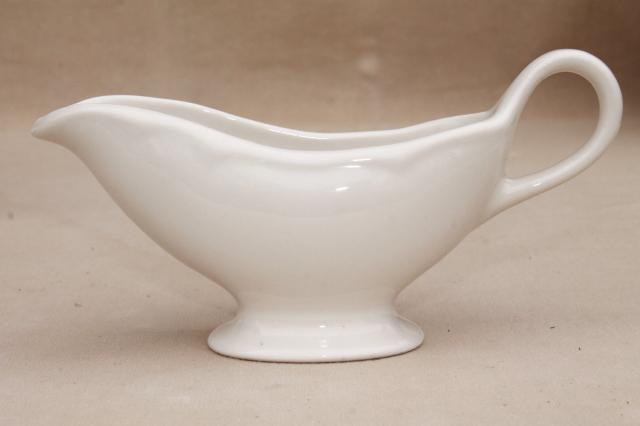 photo of antique gravy boats & sauce pitchers, English & American white ironstone & semi porcelain china  #4