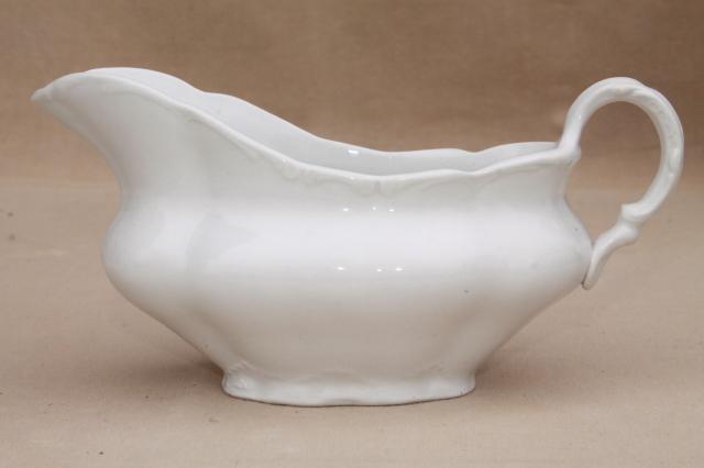 photo of antique gravy boats & sauce pitchers, English & American white ironstone & semi porcelain china  #5