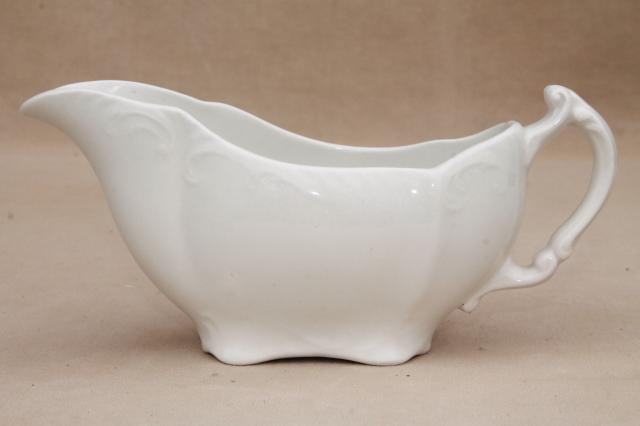 photo of antique gravy boats & sauce pitchers, English & American white ironstone & semi porcelain china  #6