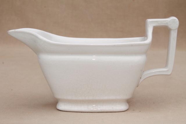 photo of antique gravy boats & sauce pitchers, English & American white ironstone & semi porcelain china  #7