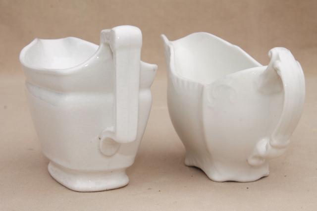 photo of antique gravy boats & sauce pitchers, English & American white ironstone & semi porcelain china  #9