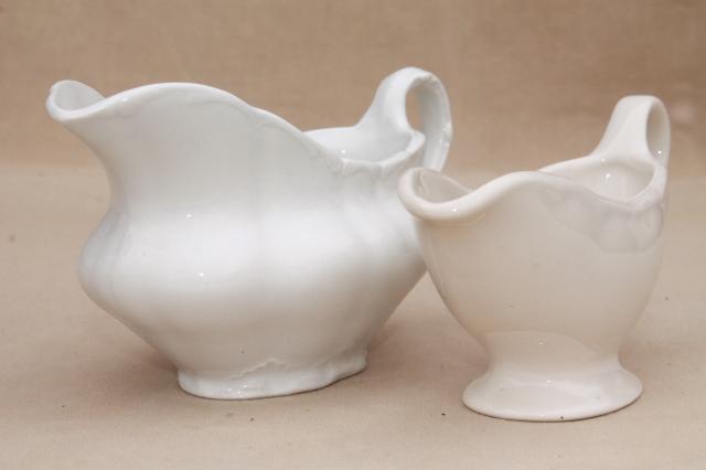 photo of antique gravy boats & sauce pitchers, English & American white ironstone & semi porcelain china  #10