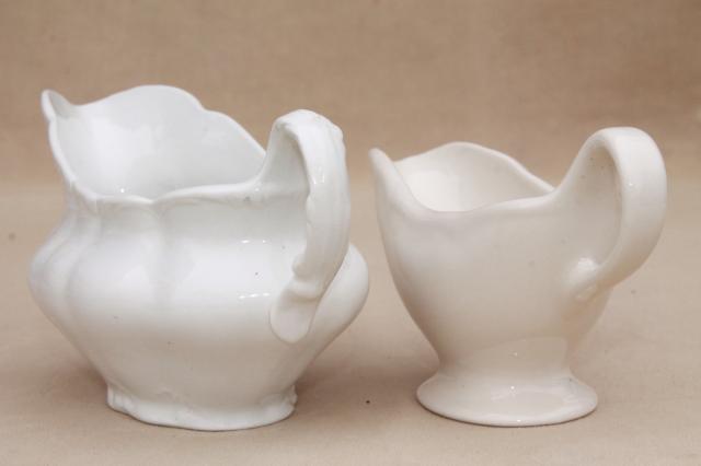 photo of antique gravy boats & sauce pitchers, English & American white ironstone & semi porcelain china  #11