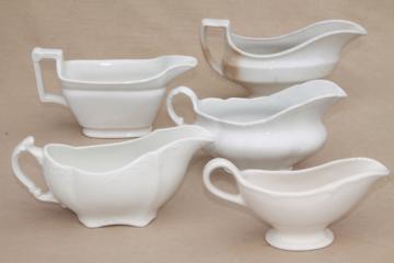 catalog photo of antique gravy boats & sauce pitchers, English & American white ironstone & semi porcelain china 