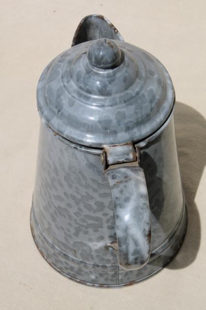 photo of antique grey graniteware enamel coffeepot, primitive vintage coffee pot #2