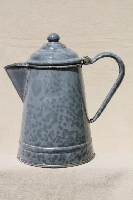 photo of antique grey graniteware enamel coffeepot, primitive vintage coffee pot #3