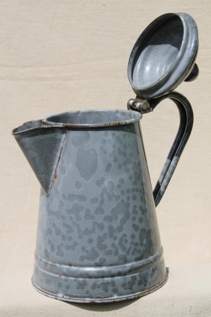 photo of antique grey graniteware enamel coffeepot, primitive vintage coffee pot #4