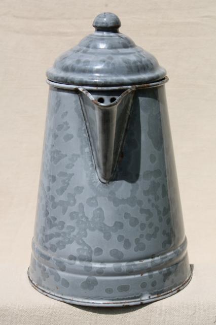 photo of antique grey graniteware enamel coffeepot, primitive vintage coffee pot #5
