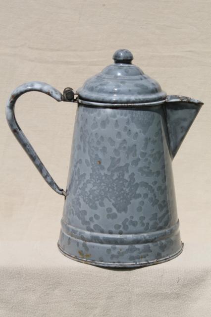 photo of antique grey graniteware enamel coffeepot, primitive vintage coffee pot #6