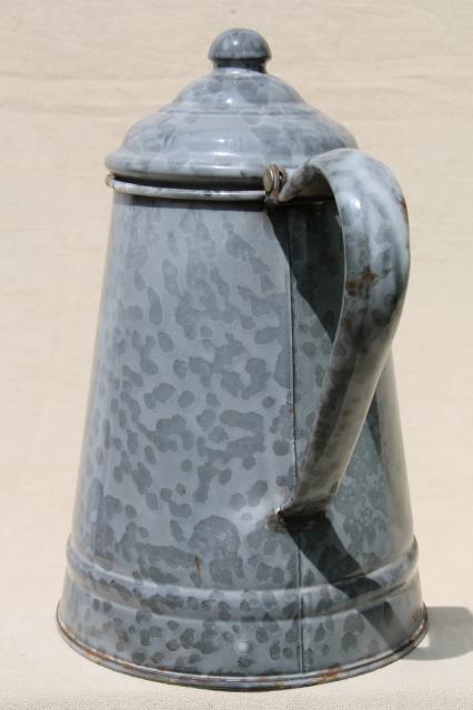 photo of antique grey graniteware enamel coffeepot, primitive vintage coffee pot #7