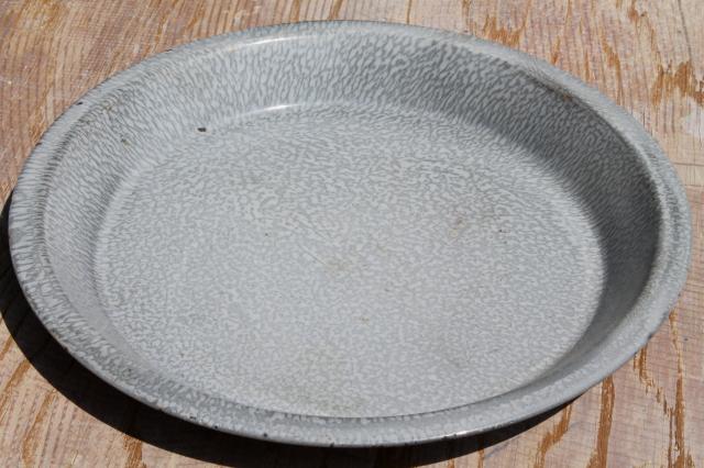 photo of antique grey graniteware enamel pie pans or camp plates, vintage enamelware #6