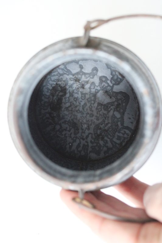 photo of antique grey graniteware enamel ware, small milk pail or cream can w/ wire handle #4