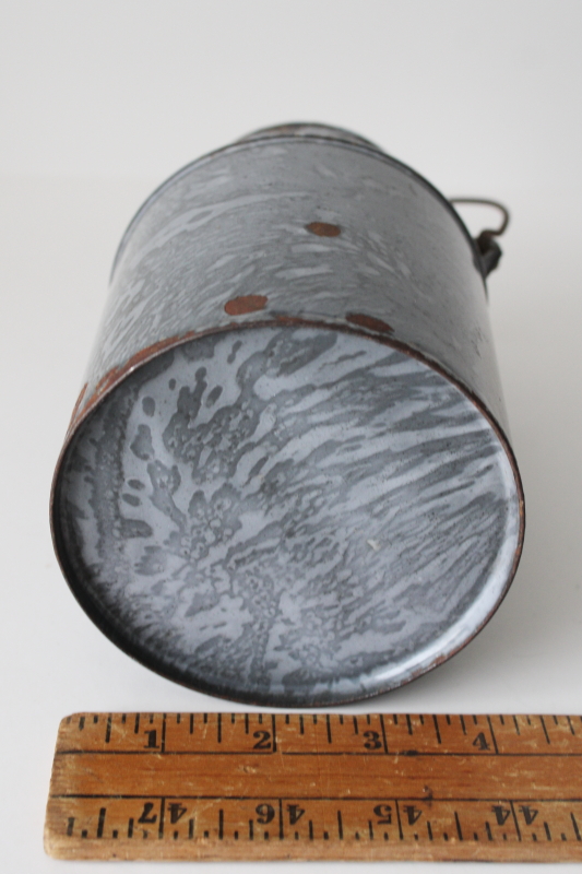 photo of antique grey graniteware enamel ware, small milk pail or cream can w/ wire handle #5