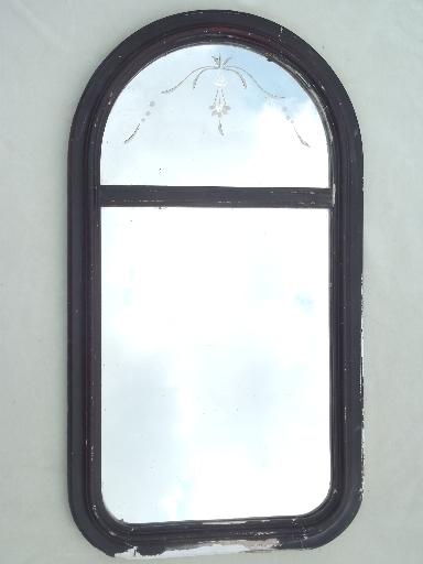 photo of antique half round etched glass mirror, shabby vintage hall mirror & frame #1