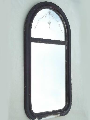 photo of antique half round etched glass mirror, shabby vintage hall mirror & frame #3