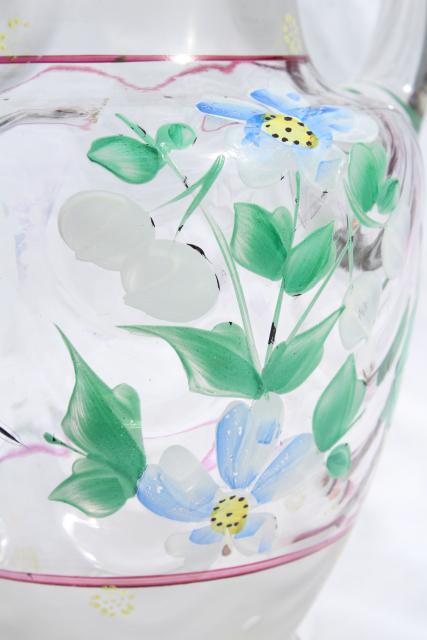 photo of antique hand blown glass lemonade pitcher w/ hand painted enamel flowers #2