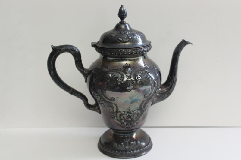 photo of antique hand chased silver coffee pot or teapot, Victorian era vintage silverplate #5