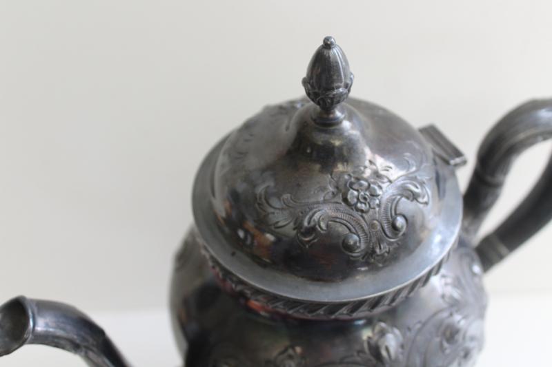 photo of antique hand chased silver coffee pot or teapot, Victorian era vintage silverplate #8