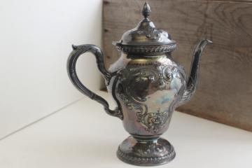 catalog photo of antique hand chased silver coffee pot or teapot, Victorian era vintage silverplate